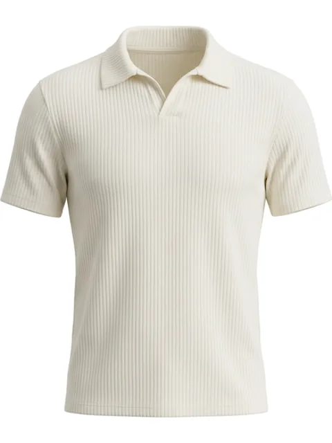 Krem fitilli polo yaka tişört